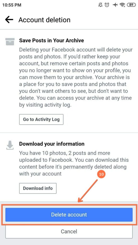 How to delete Facebook Account Permanently from Facebook mobile app