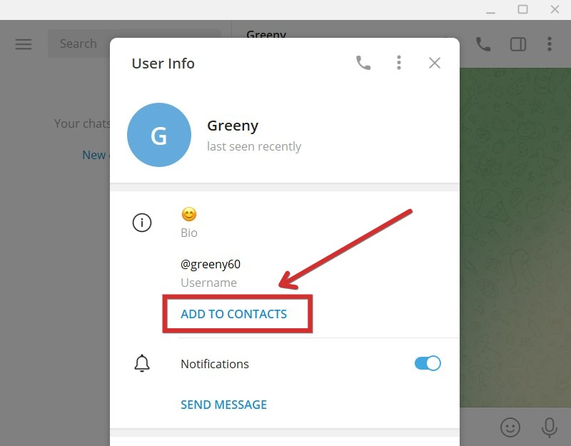 How to add by username on Telegram Desktop app